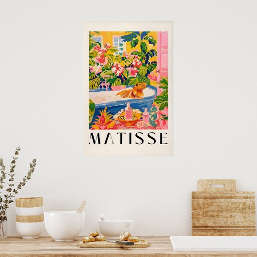 Capybara in Bathtub Art Print Pink Tropical ポスター (キッチン)
