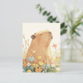 Capybara in Colorful Summer Wildflower Meadow ポストカード (スタンド正面)