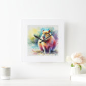 Capybara in Nature 130924AREF101 - Watercolor スクエア壁時計 (ホーム)