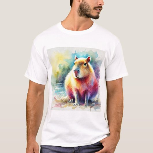 Capybara in Nature 130924AREF101 - Watercolor Tシャツ (正面)