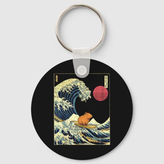 Capybara Japanese Kanagawa Wave Funny Surf Animal  キーホルダー (正面)
