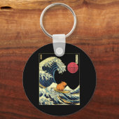 Capybara Japanese Kanagawa Wave Funny Surf Animal  キーホルダー (正面)