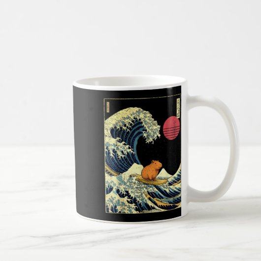 Capybara Japanese Kanagawa Wave Funny Surf Animal コーヒーマグカップ (右)