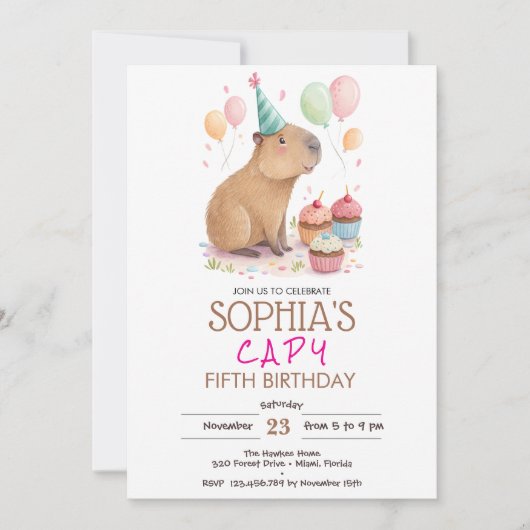 Capybara kids birthday 招待状 (正面)