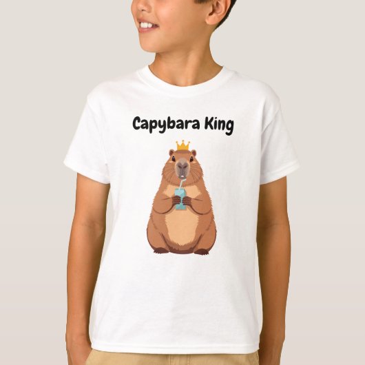 Capybara King Kids T-Shirt – Cute Crown Animal Tee Tシャツ (正面)