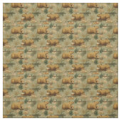 Capybara Morning Coffee Breakfast Botanical Art ファブリック (見本)