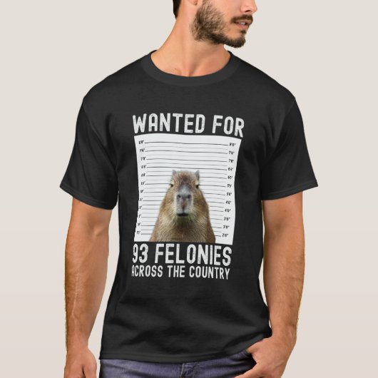 Capybara Mugshot Wanted For 93 Felonies Across The Tシャツ (正面)