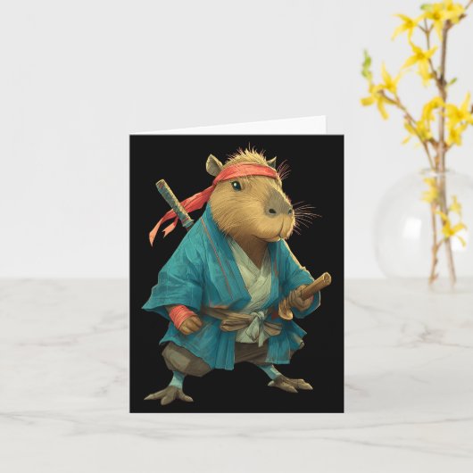 Capybara Ninja Samurai Japan Funny Japanese Graphi カード (黄色い花)