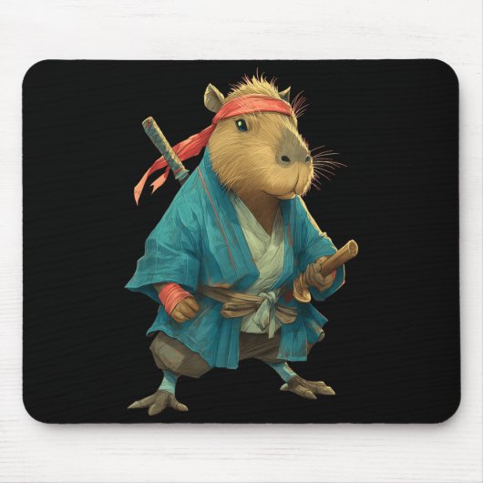 Capybara Ninja Samurai Japan Funny Japanese Graphi マウスパッド (正面)