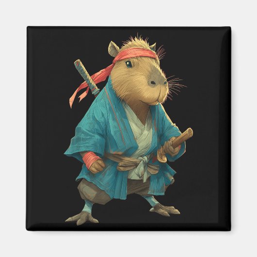 Capybara Ninja Samurai Japan Funny Japanese Graphi マグネット (正面)