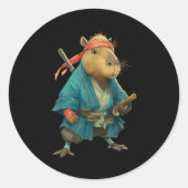 Capybara Ninja Samurai Japan Funny Japanese Graphi ラウンドシール (正面)