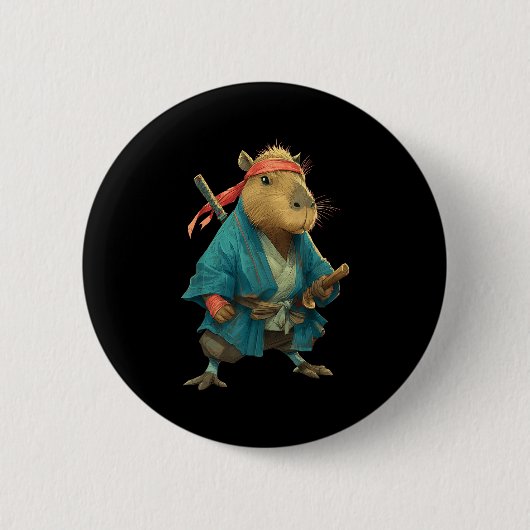 Capybara Ninja Samurai Japan Funny Japanese Graphi 缶バッジ (正面)