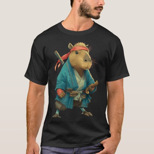 Capybara Ninja Samurai Japan Funny Japanese Graphi Tシャツ (正面)