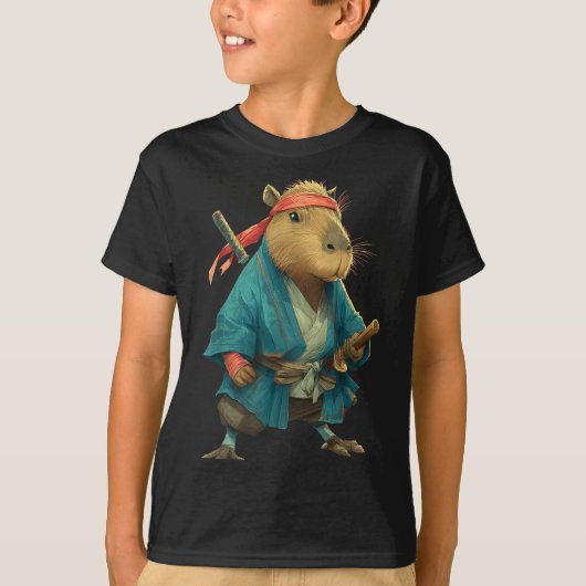 Capybara Ninja Samurai Japan Funny Japanese Graphi Tシャツ (正面)