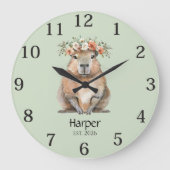 Capybara Nursery Wall Clock • Personalized ラージ壁時計 (正面)