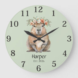 Capybara Nursery Wall Clock • Personalized ラージ壁時計