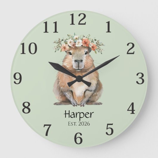 Capybara Nursery Wall Clock • Personalized ラージ壁時計 (正面)