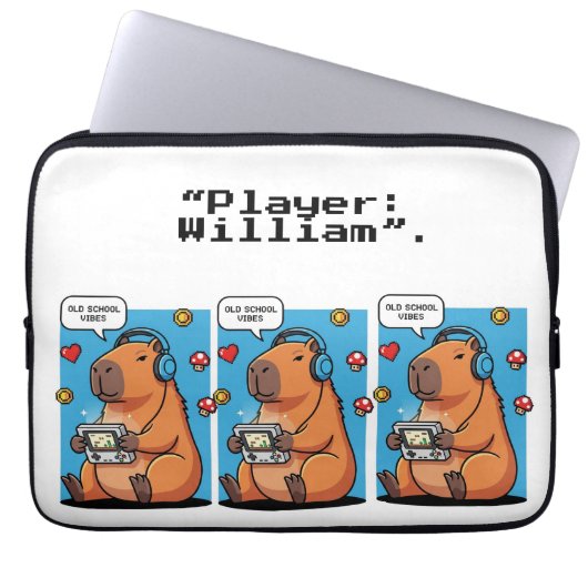 Capybara Old School Gamer Laptop Sleeve ラップトップスリーブ (正面)