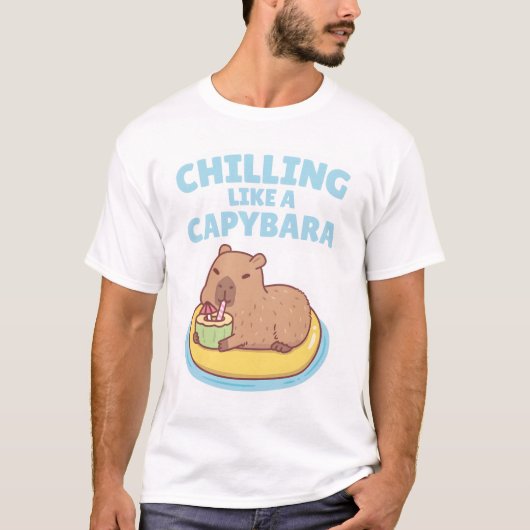 Capybara On A Pool Float Chilling Like A Capybara Tシャツ (正面)