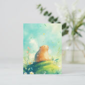 Capybara on Hill with Falling Petals and Leaves ポストカード (スタンド正面)