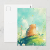 Capybara on Hill with Falling Petals and Leaves ポストカード (正面/裏面)