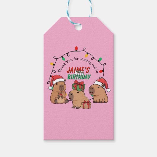 Capybara Pink Christmas Holiday Birthday ギフトタグ (正面)