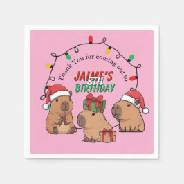 Capybara Pink Christmas Holiday Birthday スタンダードカクテルナプキン