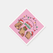 Capybara Pink Christmas Holiday Birthday スタンダードカクテルナプキン (角)