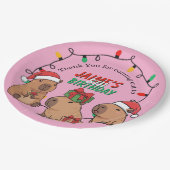 Capybara Pink Christmas Holiday Birthday ペーパープレート (アングル)