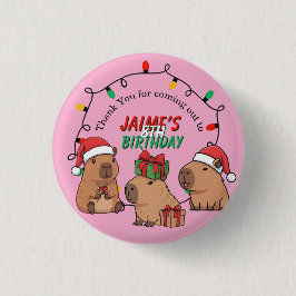 Capybara Pink Christmas Holiday Birthday 缶バッジ