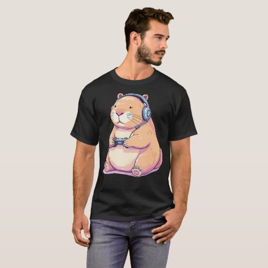 Capybara Playing Video Games Funny Tシャツ (正面フル)