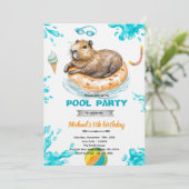 Capybara Pool Party Birthday Invitation 招待状 (スタンド正面)