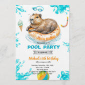 Capybara Pool Party Birthday Invitation 招待状 (正面)