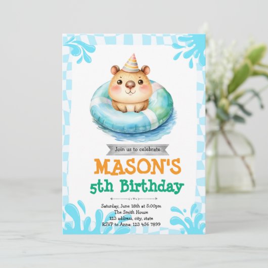 Capybara pool party invitation 招待状 (スタンド正面)