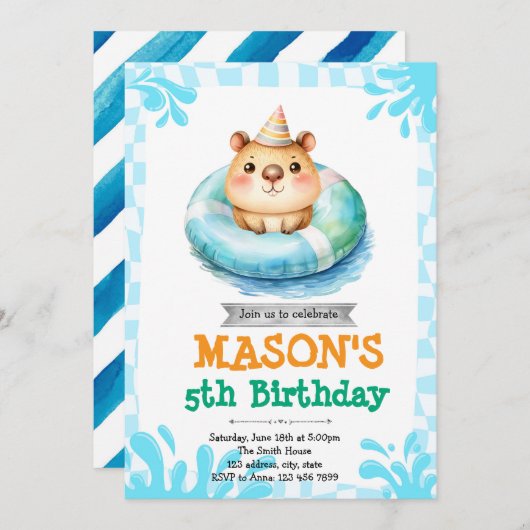 Capybara pool party invitation 招待状 (正面/裏面)