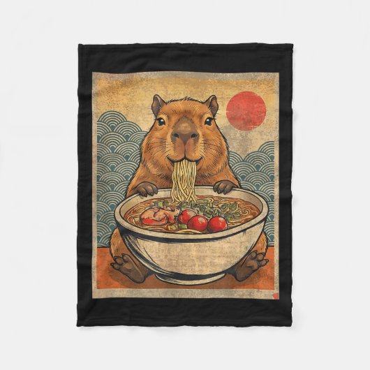 Capybara Ramen Japanese Funny Graphic Kawaii Anime フリースブランケット (正面)