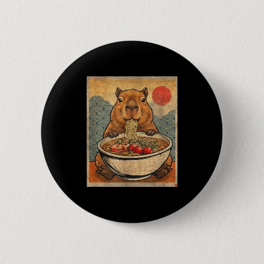Capybara Ramen Japanese Funny Graphic Kawaii Anime 缶バッジ (正面)