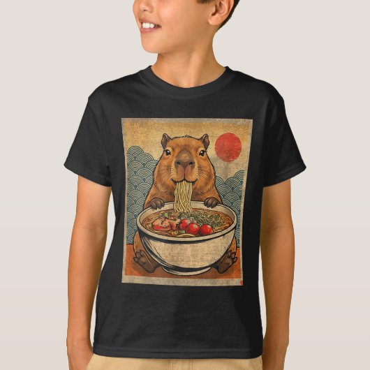 Capybara Ramen Japanese Funny Graphic Kawaii Anime Tシャツ (正面)