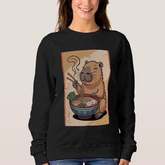 Capybara Ramen Lover Cute Japanese Noodle Bowl Ani スウェットシャツ (正面)
