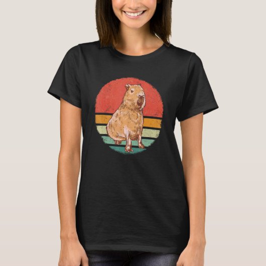 Capybara Rodent Animal Retro Sunset Tシャツ (正面)
