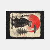 Capybara Samurai Retro Ufo Japanese Warrior Tenshu フリースブランケット (正面(横))