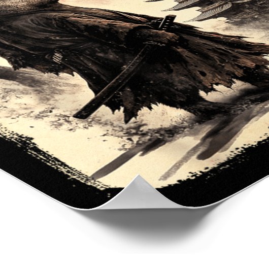 Capybara Samurai Retro Ufo Japanese Warrior Tenshu ポスター (角)