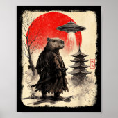 Capybara Samurai Retro Ufo Japanese Warrior Tenshu ポスター (正面)