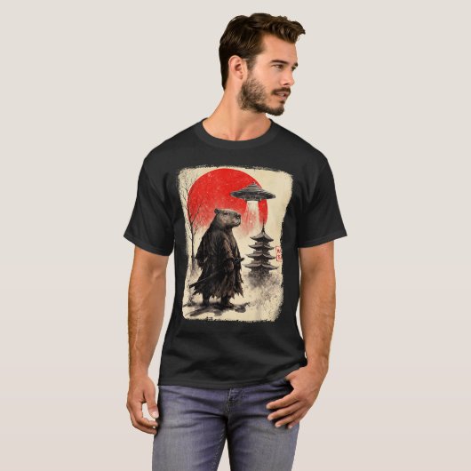 Capybara Samurai Retro Ufo Japanese Warrior Tenshu Tシャツ (正面フル)