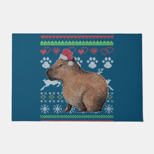 Capybara Santa-Claus Ugly Christmas Sweater Holida ドアマット (正面)