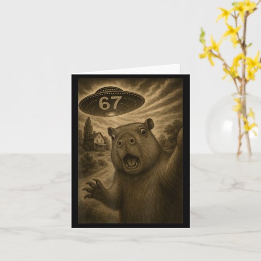 Capybara Selfie 67 Meme Six Seven Funny Ufo  カード (黄色い花)