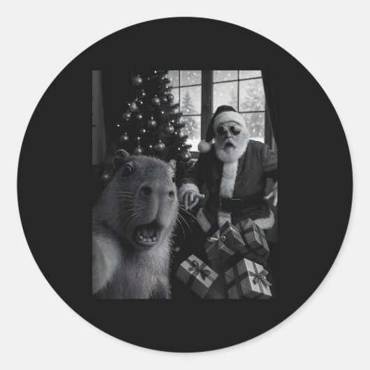 Capybara Selfie With Santa Funny Capybara For Men ラウンドシール (正面)