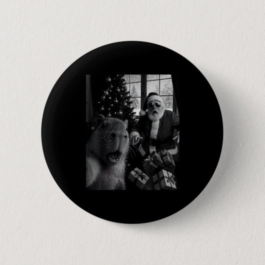 Capybara Selfie With Santa Funny Capybara For Men 缶バッジ (正面)