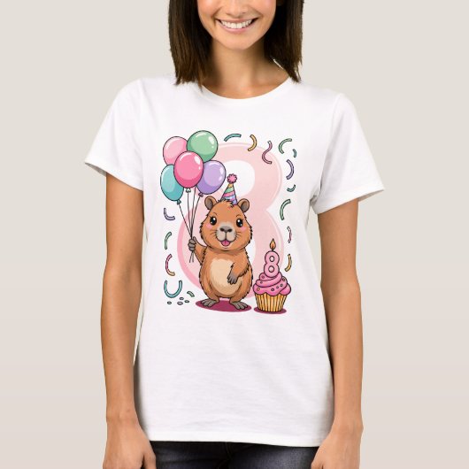 Capybara Shirt for Girls 8 Birthday Party Fun Tシャツ (正面)