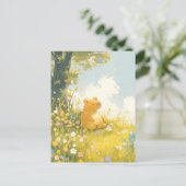 Capybara Sitting in Wildflower Meadow under Tree ポストカード (スタンド正面)